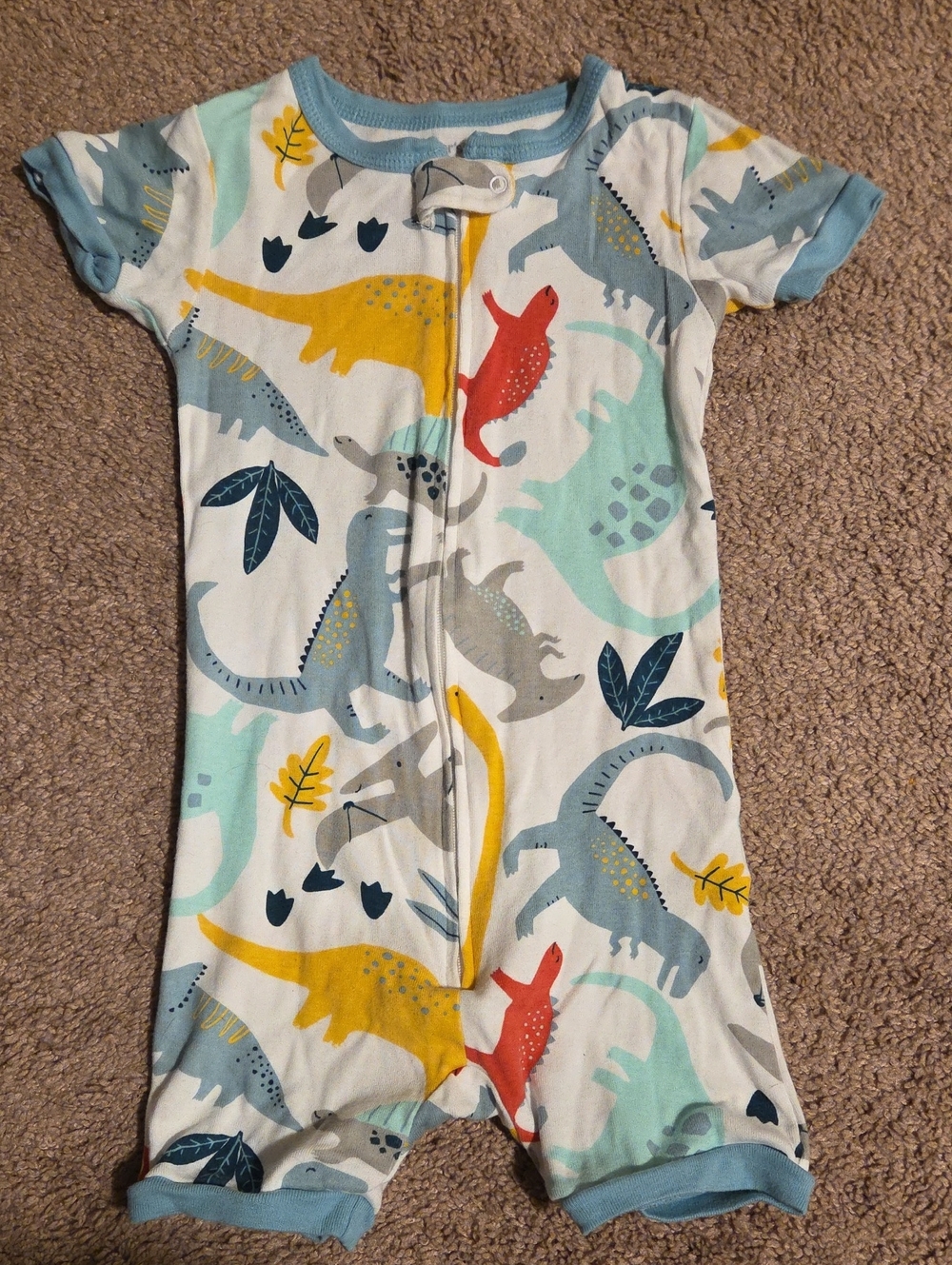Kids Short Sleeve Dinosaur Pajamas - Blue, Yellow, Red
